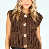 Chloe Button Short Sleeve Sweater - Brown