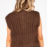Chloe Button Short Sleeve Sweater - Brown