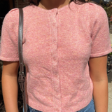 Nola Short Sleeve Button Down Cardigan - Light Coral