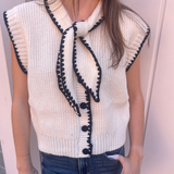 Mollie Sleeveless Sweater w/ Scarf - Ivory