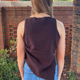 Brooke Boat Neck Asymmetrical Tank - Dark Chocolate