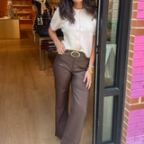 Adler Faux Leather Pants - Brown