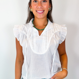 Miley Flutter Sleeve Top - White