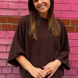 Mia Crewneck Batwing Sweater - Chocolate Brown