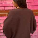 Mia Crewneck Batwing Sweater - Chocolate Brown