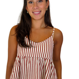 Allie Cotton Striped V-Neck Top - Red