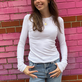 Ribbed Long Sleeve Top - White