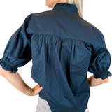 Nancy Vneck Puff Sleeve Top - Denim Black