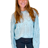 Carolina Eyelet Knit Sweater - Light Blue