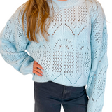 Carolina Eyelet Knit Sweater - Light Blue