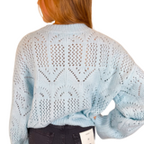 Carolina Eyelet Knit Sweater - Light Blue