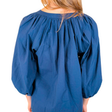 Margaret Vneck Balloon Sleeve Top - Navy