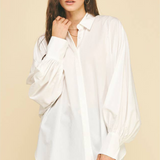 Zoe Poplin Balloon Sleeve Oversized Shirt - Off White