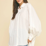 Zoe Poplin Balloon Sleeve Oversized Shirt - Off White