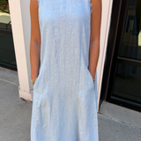 Naomi Mock Neck Linen Maxi - Sky Blue