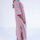 Katharine Bell Sleeve Maxi Caftan - Shells Peach Navy