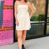 Bow Trim Mini Dress - Cream
