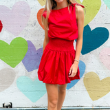 Pia Drop Waist Mini Dress - Red