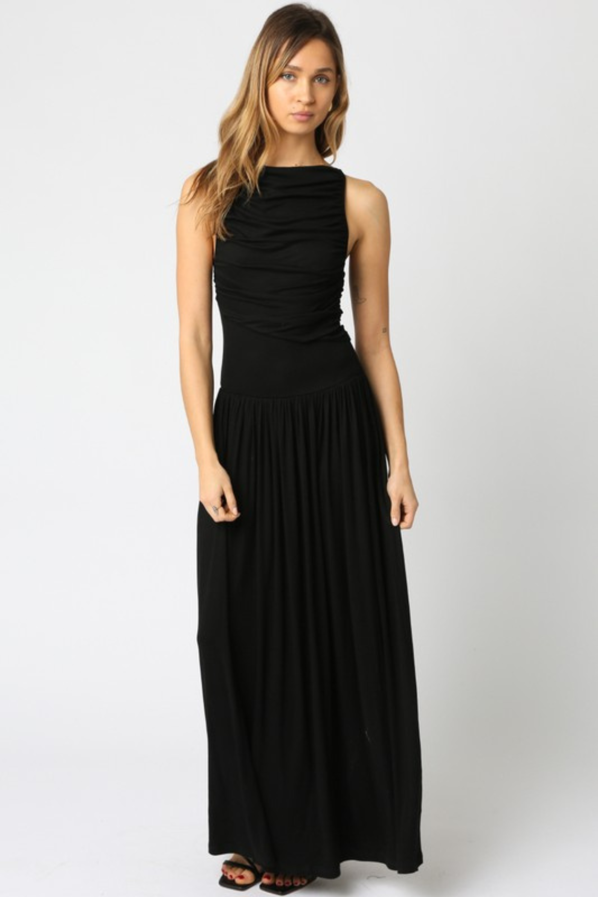 Brinley High Neck Jersey Maxi Dress - Black