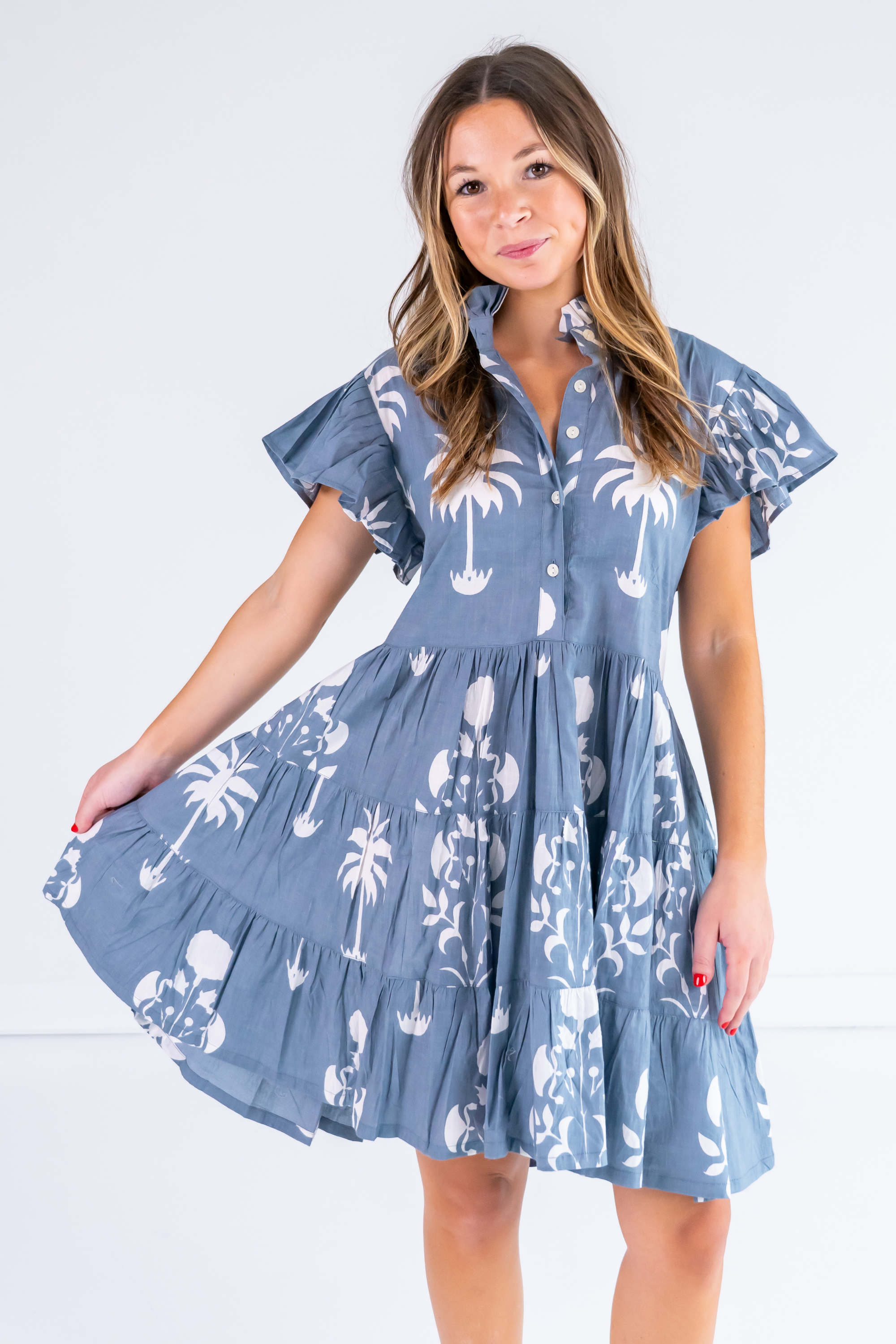Lou Flutter Sleeve Mini Dress - Sago Palm Chambray