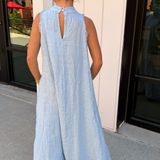 Naomi Mock Neck Linen Maxi - Sky Blue