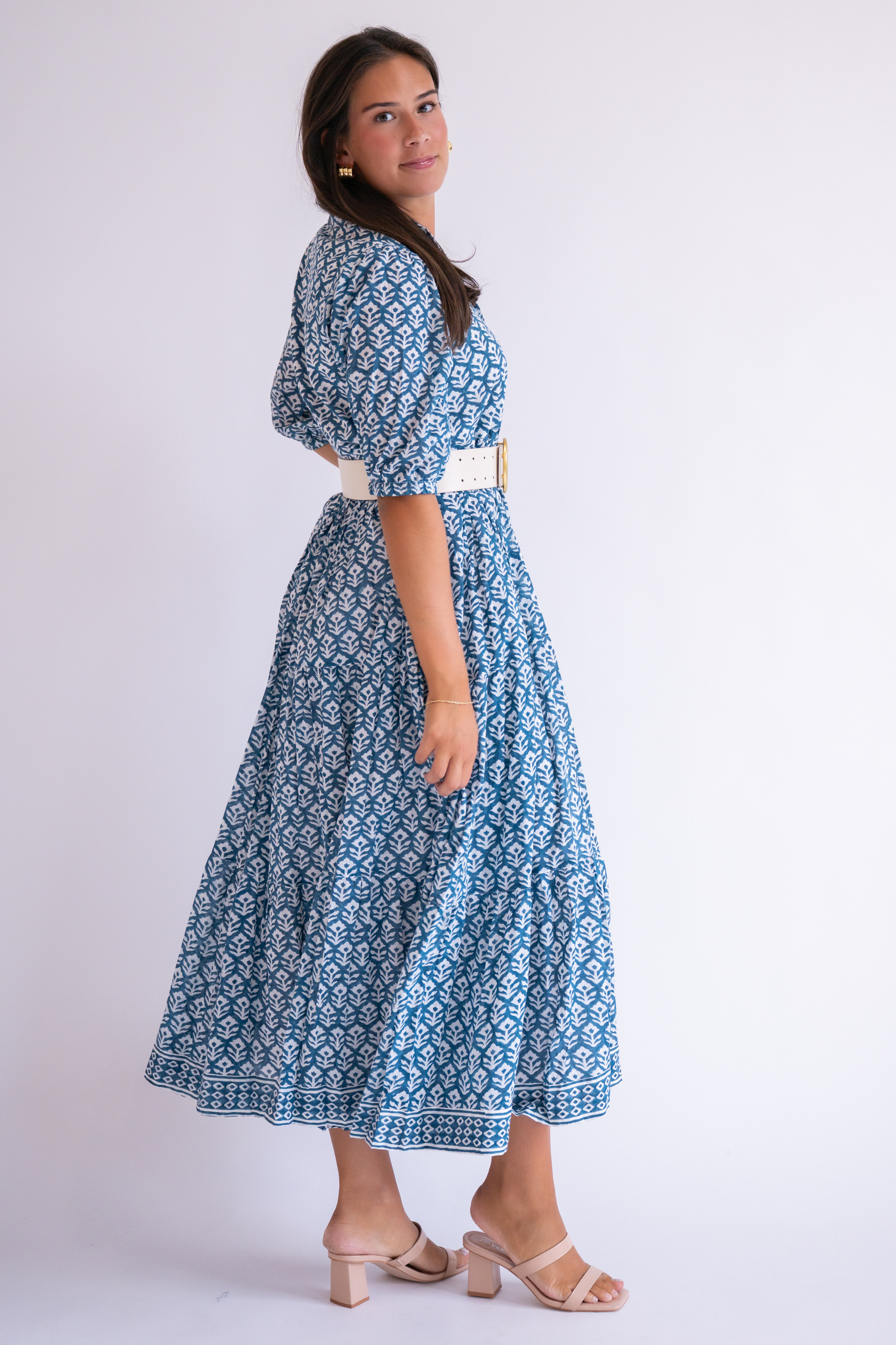 Taylor Collared Button Down Maxi Dress - Wavy Dark Teal