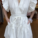 Marianna Flutter Sleeve Mini Dress - Off White