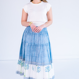 Britt Smocked Midi Skirt - Palm Tile Blue