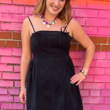 Bow Trim Mini Dress - Black