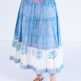 Britt Smocked Midi Skirt - Palm Tile Blue