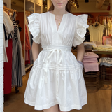 Marianna Flutter Sleeve Mini Dress - Off White