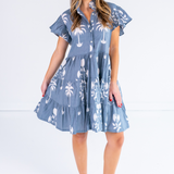 Lou Flutter Sleeve Mini Dress - Sago Palm Chambray