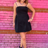 Bow Trim Mini Dress - Black