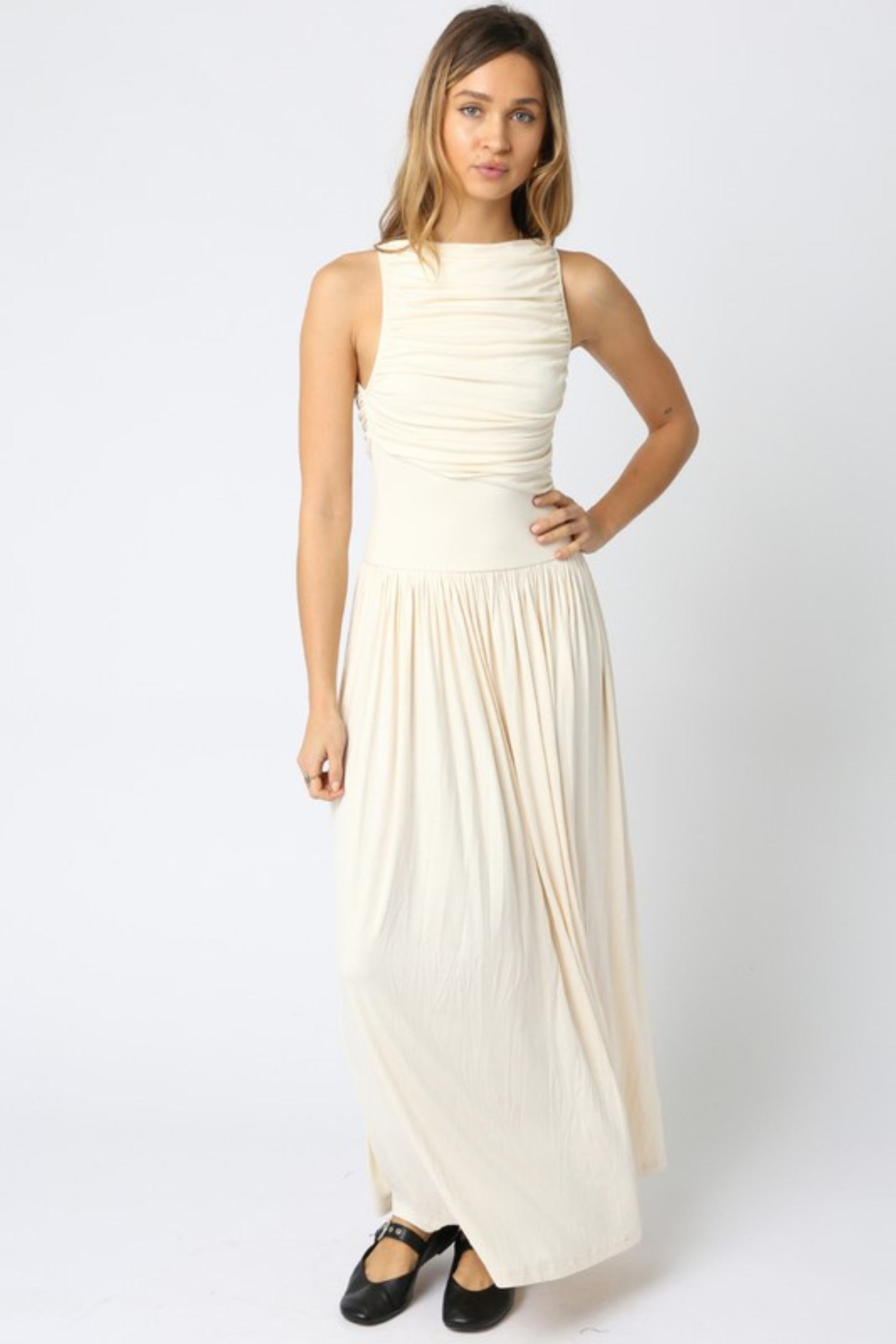 Brinley High Neck Jersey Maxi Dress - Cream