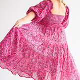 Harper Puff Sleeve Maxi Dress - Magenta Blossom