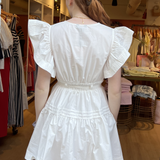 Marianna Flutter Sleeve Mini Dress - Off White