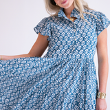 Lou Short Sleeve Flutter Midi Dress - Wavy Dark Teal