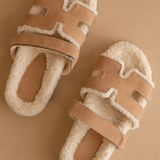 Alpine Camel Faux Shearling Fall Sandals - Camel