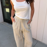 Cami Linen Drawstring Pants - Beige