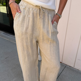 Cami Linen Drawstring Pants - Beige