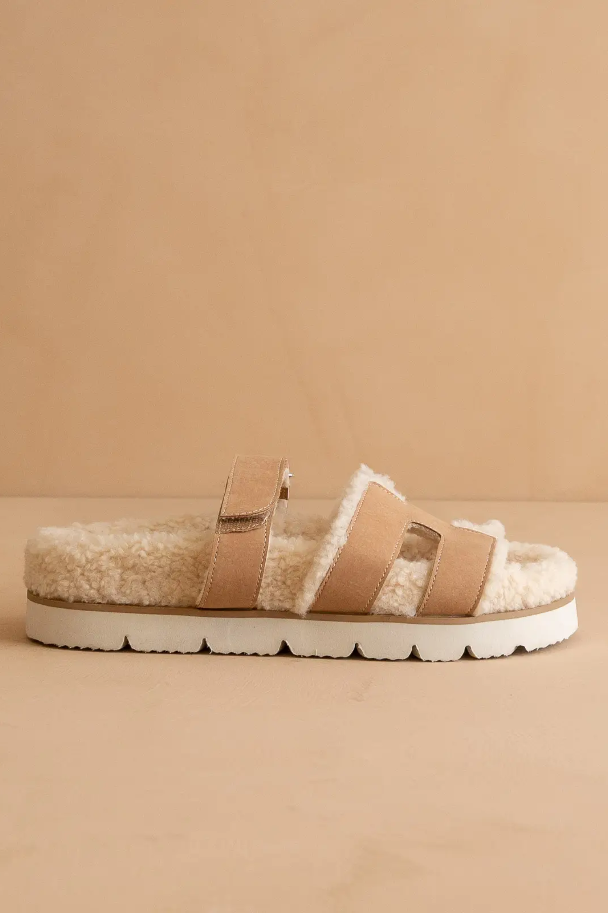 Alpine Camel Faux Shearling Fall Sandals - Camel