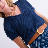 Indigo V-Neck Sweater Top - Navy