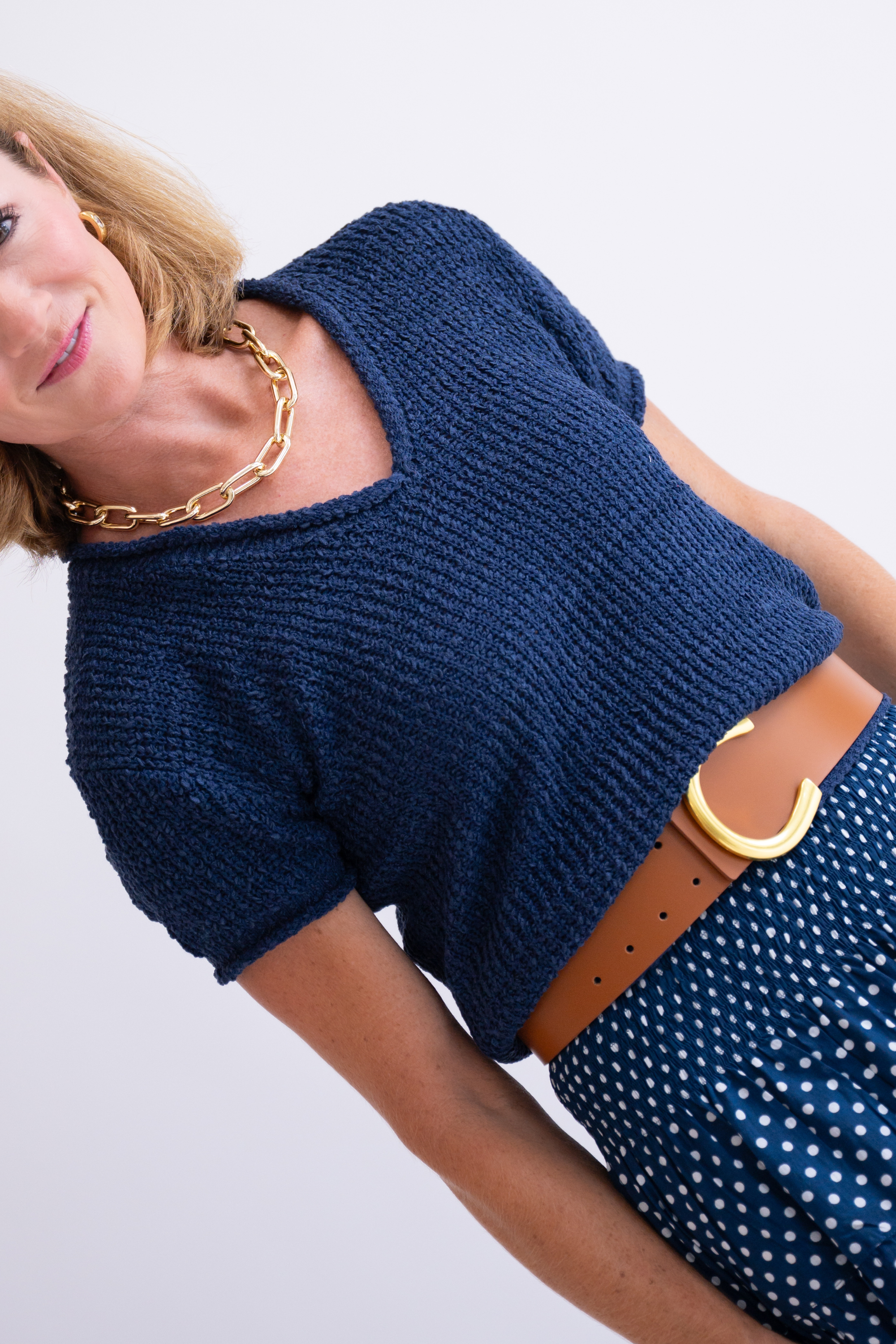 Indigo V-Neck Sweater Top - Navy