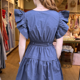 Marianna Flutter Sleeve Mini Dress - Navy