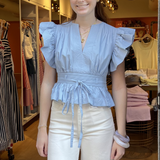 Melissa Flutter Peplum Top - Chambray