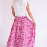 Britt Fall Smocked Midi Skirt - Wavy Magenta