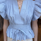 Melissa Flutter Peplum Top - Chambray