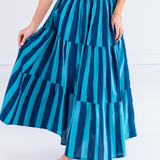 Lucy Smocked Midi Skirt - Thick Stripe Navy Teal