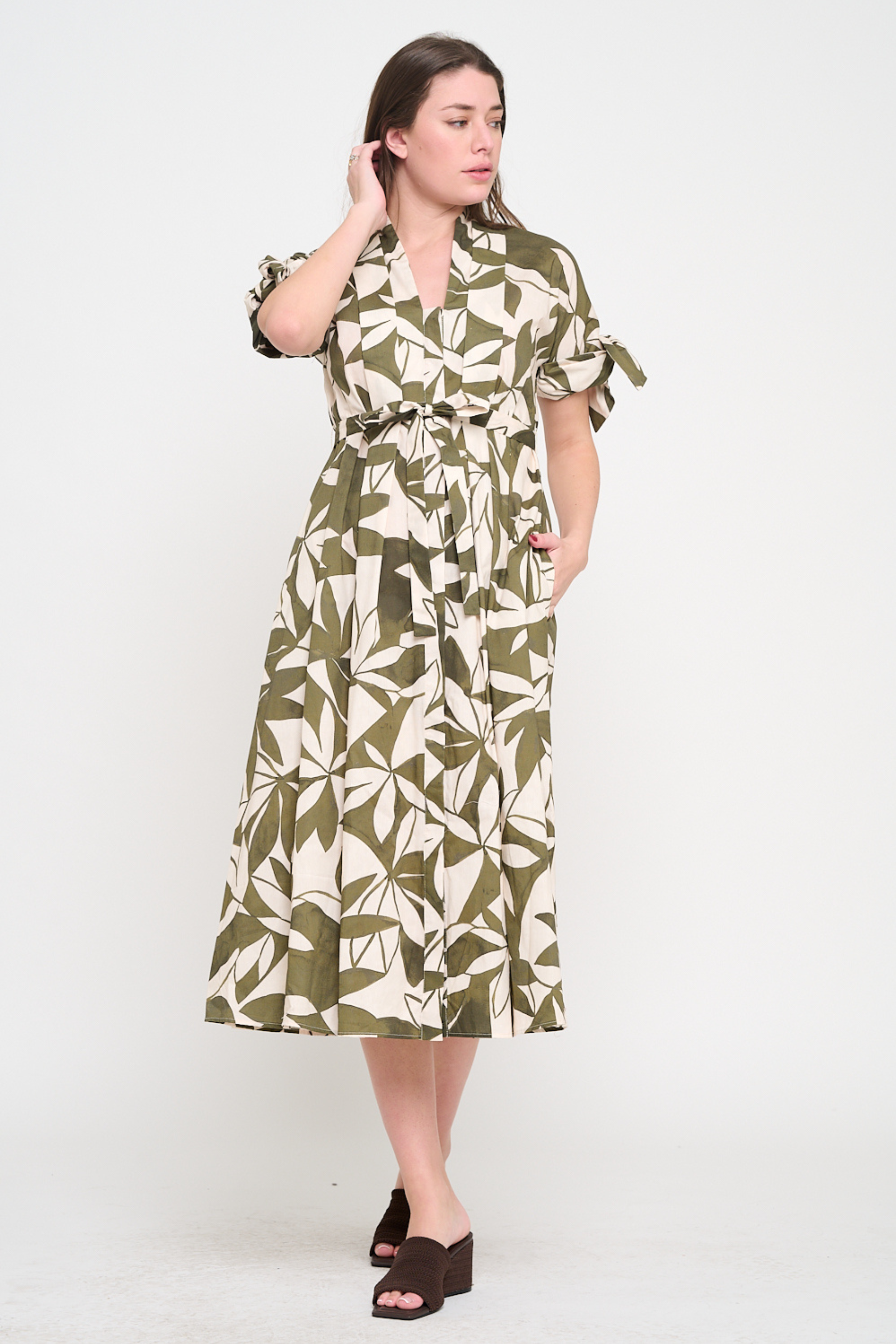 Emerald Canopy Midi Shirt Dress - Olive