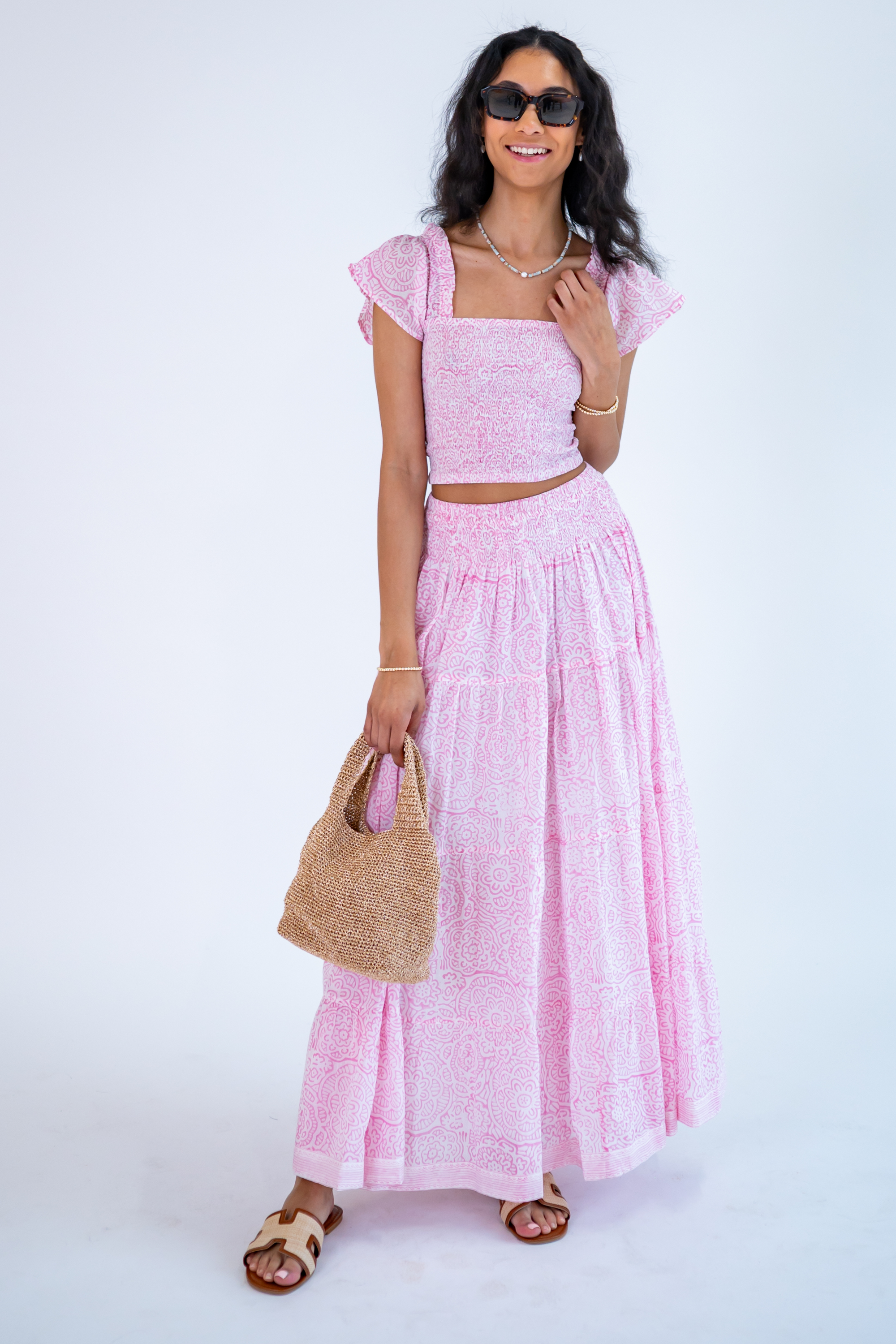 Lucy Smocked Maxi Skirt - Flower Explosion Pink